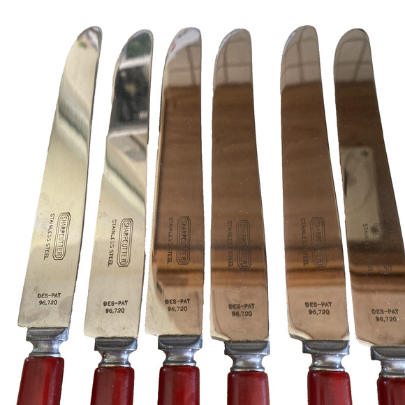 Vintage RED Bakelite Handle Silverware 11 Utensils Knives & Forks Flatware - Picture 4 of 13